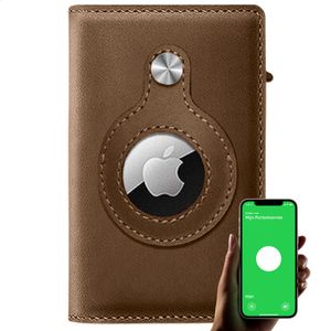 Airtag Wallet Dunkelbraun - Luxuriöse Apple Airtag Portmonee - Ausziehbarer Kartenhalter für Herren und Damen - kartenetui mit Geldfach - Platz für 9