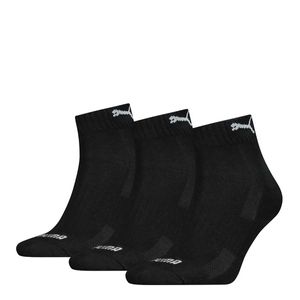 PUMA Uni čtvrťové ponožky, 3 balení - polstrované, froté podrážka, logo, jednobarevné, černé 35-38