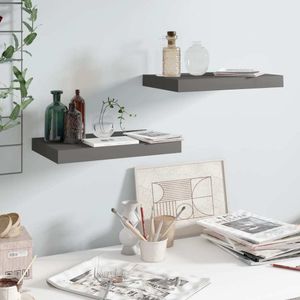 vidaXL Schweberegale 2 Stk. Hochglanz-Grau 40x23x3,8 cm MDF