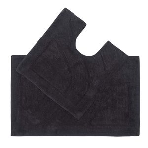 HOMESCAPES 2 teiliges Luxus Badematten Set 100% Baumwolle schwarz