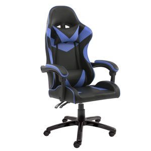 SVITA Gaming Stuhl mit Lendenwirbelstütze Nackenkissen Wippfunktion Hohe Rückenlehne Höhenverstellbar Ergonomischer PC-Stuhl Blau Schwarz