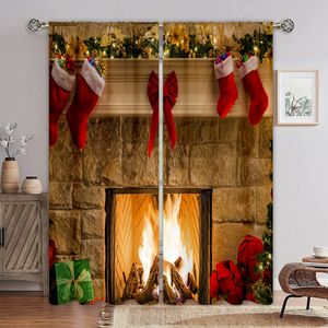 Weihnachten Gardinen Wohnzimmer Home Decor Fenster 2Pcs Blumendruckkamin Komfortabel,Farbe:Stil a,Größe:150x120cm