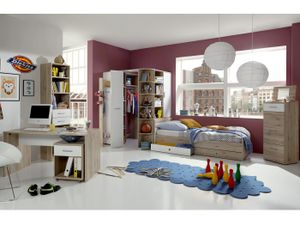 Jugendzimmer komplett Möbel Joker 8 teiliges Komplett- Set  in Eiche San Remo und Weiß Jugendzimmermöbel mit Eckkleiderschrank