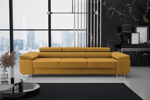 Dreisitzer Vild, Klassische Sofa im modernen Stil, Relaxsofa mit Verstellbare Kopfstütze, Wohnzimmer (Stoff: monolith 48 - senfgelb)