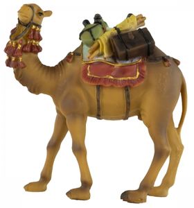 Ručně malovaná betlémská figurka velblouda se zavazadly, cca 14 cm, T 080