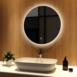 Meykoers Badezimmerspiegel Rund 60cm Durchmesser LED Badspiegel mit Touch Schalter mit 3 Lichtfarbe 3000-6500K Lichtspiegel Badezimmerspiegel mit Touchschalter IP44 energiesparend A++
