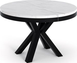 Runder Ausziehbarer Esstisch Weiß - Tisch im Loft-Stil mit Metallbeinen - Industrieller Tisch für Wohnzimmer - Spacesaver - Weisser Marmor - Schwarz - 120 cm