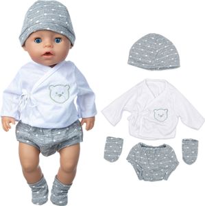 Puppenkleidung 43-48 cm, Puppenkleidung für Baby Puppen, Puppenkleider Set, Baby Puppenkleidung, Puppenzubehör mit Baby Langarm Bodys, Mütze, Socken