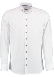 OS Trachten Herren Hemd Langarm Trachtenhemd mit Stehkragen Prayat, Größe:39/40, Farbe:weiß-mittelblau