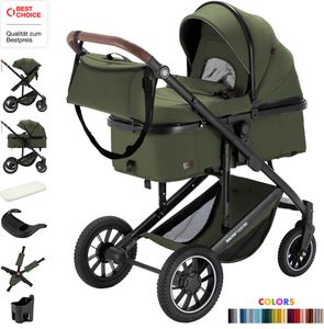 Daliya® FLEXI-PRO M 2in1 Kombikinderwagen Buggy Sportwagen Reise-Kinderwagen Leichter Babywagen Klappbar mit Liegefunktion Höhenverstellbar Umbaubar mit großem Einkaufskorb Sicher & Komfortabel für Stadt Reisen Neugeborene & Kleinkinde (Olivgrün)