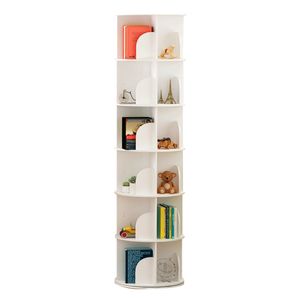 360Home Bücherregal Kompakt drehbar multifunktional Regal weiß  6 Ebenen【BR123】