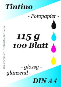 Tintino 100 Blatt Fotopapier DIN A4 115g/m² -einseitig glänzend-