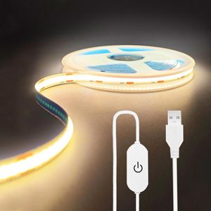 3m LED Streifen COB Lichtstreifen Flexibel Dimmbar USB Lichtband für Schrank Küche TV Hintergrund, Warmweiß