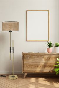 Opviq, Felix- Felix Eskitme Lambader Silindir Rattan AbajurluLUN, Weiden, Stehlampen, Metallkörper