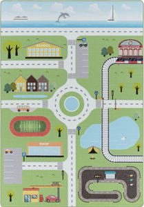 Teppium Kinderteppich Straßenteppich Jungen Teppich, Spielteppich Kinderzimmer Teppich, Robust und Pflegeleicht, Grün, 140 x 200 cm