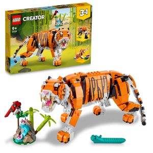 LEGO 31129 Creator Majestätischer Tiger, Panda oder Fisch, 3-in-1 Tierfiguren-Set, Spielzeug für Kinder, Konstruktionsspielzeug mit Tieren