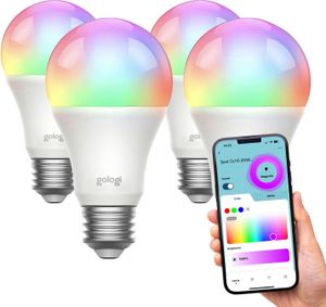 Gologi Smart Glühbirnen E27 4er Set - Intelligente WiFi-Beleuchtung - Dimmbar - Millionen Farben - RGB - Steuerung über mobile App - 800 Lumen - Umgebungsbeleuchtung