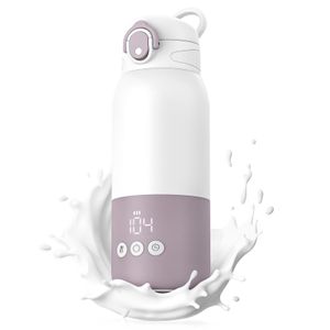 Tragbarer Flaschenwärmer unterwegs für Baby, Schnelles Aufheizen und Lange Akkulaufzeit 12000mAh, Zwei Heizmodi für Muttermilch und Wasser, 340ml