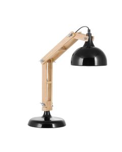 BELIANI Tischleuchte schwarz hell Holz 53 cm verstellbarer Arm Schirm Metall glänzend modern