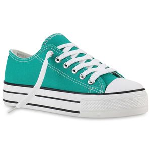 Mytrendshoe Damen Plateau Sneaker Canvas Bequeme Freizeitschuhe 817580, Farbe: Grün, Größe: 36