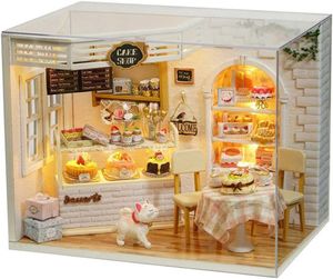 Puppenhaus-Miniatur mit Möbeln, DIY-Puppenhaus-Bausatz plus Staubschutz und Musikbewegung, Kreativraum im Maßstab 1:24 für Geschenkidee zum Valentinstag (Kuchentagebuch)