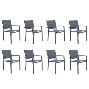 NATERIAL - 8er Set Gartenstühle ORION BETA II mit Armlehnen - Gartensessel - Stapelbar - Terrassenstühle - Essstühle - Aluminium - Textilene - Dunkelgrau