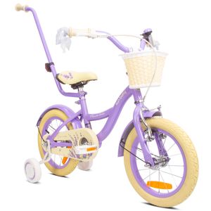 Mädchenfahrrad 14 Zoll Glocke Zusatzräder Schubstange Flower Bike lavendel