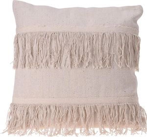 H&S Decoration poduszka dekoracyjna z falbankami boho bawełna beżowa 45cm x 45cm