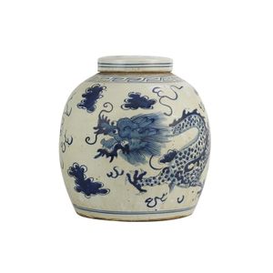 Fine Asianliving Chinesische Vase mit Deckel Porzellan Handbemalt Drache Blau D29xH29cm Dekorative Vase Blumenvase Orientalische Keramik Vase Dekoration Vase Moderne Tischdekoration Vase