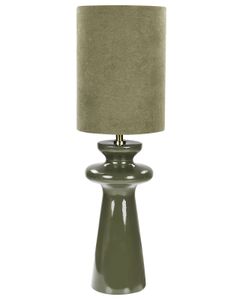 BELIANI Tischlampe Grün Keramik 61 cm Stoffschirm Kunstwildleder Trommelform Kabel mit Schalter Modern Schlaf- u. Wohnzimmer Beleuchtung