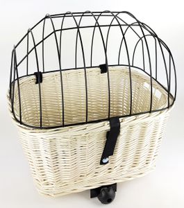 XL Hundefahrradkorb aus Weide für Gepäckträger mit Gitter eckig 50x38 cm Weiß (W-S), Kissen:mit Kissen
