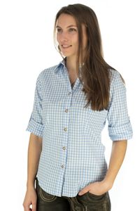 OS Trachten Damen Bluse Langarm Trachtenbluse mit Liegekragen Qorru, Größe:36, Farbe:hellblau/bleu