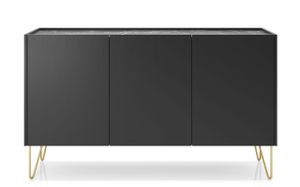 Nowoczesna Komoda RTV Glamour Czarny Grafit Mat Szafka RTV Złote Nogi 144 cm