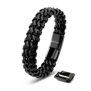 SERASAR | Kožený Náramok pre Mužov [Steel] z Stainless Steel | Farba: Čierna | Dĺžka: 20cm