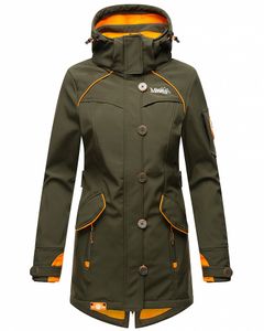 Marikoo Damen Softshell Outdoor Jacke Übergangs Funktions Regen Mantel mit Kapuze SOULINAA Olive Gr. 38 - M