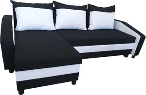 Logan-Ecksofa mit Schlaffunktion und Bettkasten in schwarz und weiß sawana 14 + sawana 99
