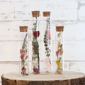 Comforder Trockenblumen in Reagenzglas mit Korken 4er Set, getrocknete Blumen-Deko in Glasflasche (bunt)