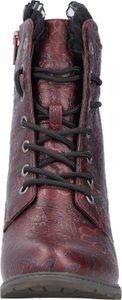 Rieker Damen Schnürboot Blockabsatz Stiefelette Leder Blumenmuster 96030, Größe:39 EU, Farbe:Rot