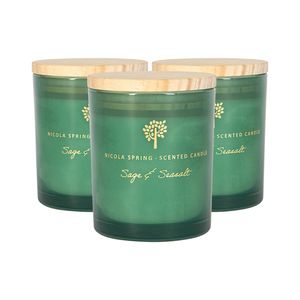 Nicola Spring Soja Wachs duftende Kerzen - Glas Aromatherapie Geschenk fÃ1/4r sie - 21 Stunden Burn Time - 130g - Sage & Seasalt - Pack von 3