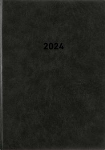 Buchkalender schwarz 2024 - Bürokalender 14,5x21 cm - 1 Tag auf 1 Seite - wattierter Kunststoffeinband - Stundeneinteilung 7 - 19 Uhr - 876-0020