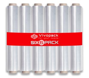 Vivopack® Stretchfolie Transparent 50cm breit, 250m, 6 Rollen, Verpackungsmaterial für möbel, Palettenfolie, Handfolie, Wickelfolie