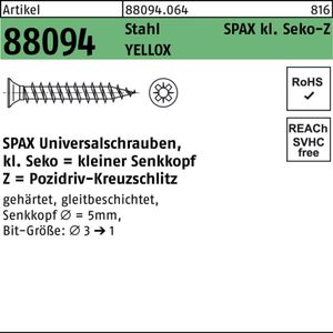 SPAX Schraube - SK - Kreuz Z - kl Kopf - VG - verz gelb pass - 3,0x12 - 1000 Stk