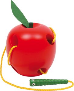 Small Foot 2646 Fädelapfel aus Holz, mit Wurmschnur, mehrfarbig (1 Stück)