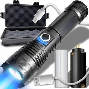LED Taschenlampe Taktische Extrem Hell Zoombar P90 Aufladbar USB für Camping Notfall Wandern 5 Lichtmodi 500 Lumen Wasserdicht Militär Schwarz Retoo