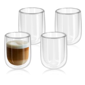 Navaris 4x doppelwandige Gläser 450ml - Thermogläser für Cappuccino Latte Macchiato Tee Wasser Cola Cocktails - 4er Set Kaffeegläser Borosilikat