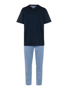 Seidensticker Single Jersey Schlafanzug lang - kurzarm Lange Hose kombiniert mit  Kurzarm-Shirt, Natürliche Qualität aus reiner Baumwolle, Grafisch gemusterte Hose