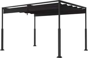 JOIEYOU 3x4m Garten Pergola Stabile Gartenlauben mit Stahlrahmen & Schiebedach, 245cm Hoch Pavillon mit UV-Schutz Einziehbar Welle Überdachung Partyzelt für Balkon Terrasse Strand (Schwarz)