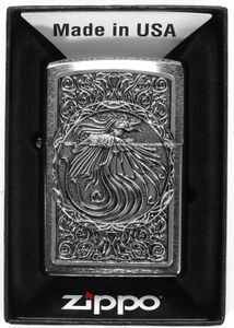 Zippo Feuerzeug Phönix chrome mit Plakette 2006878 Sturmfeuerzeug Benzin