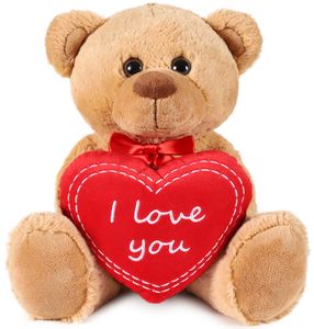 BRUBAKER Teddybär mit Herz Rot - I Love You - Teddy Plüschbär Kuscheltier Schmusetier - Braun, 35 cm