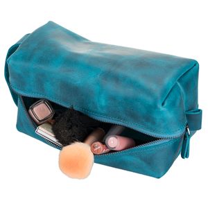 Echt Leder Kulturbeutel Trauzeugen Handgefertigter Dopp Kit Make-up Tasche Geschenk Blau Medium